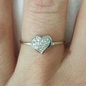 Vintage 925 Sterling Silver Heart Ring with Crystals